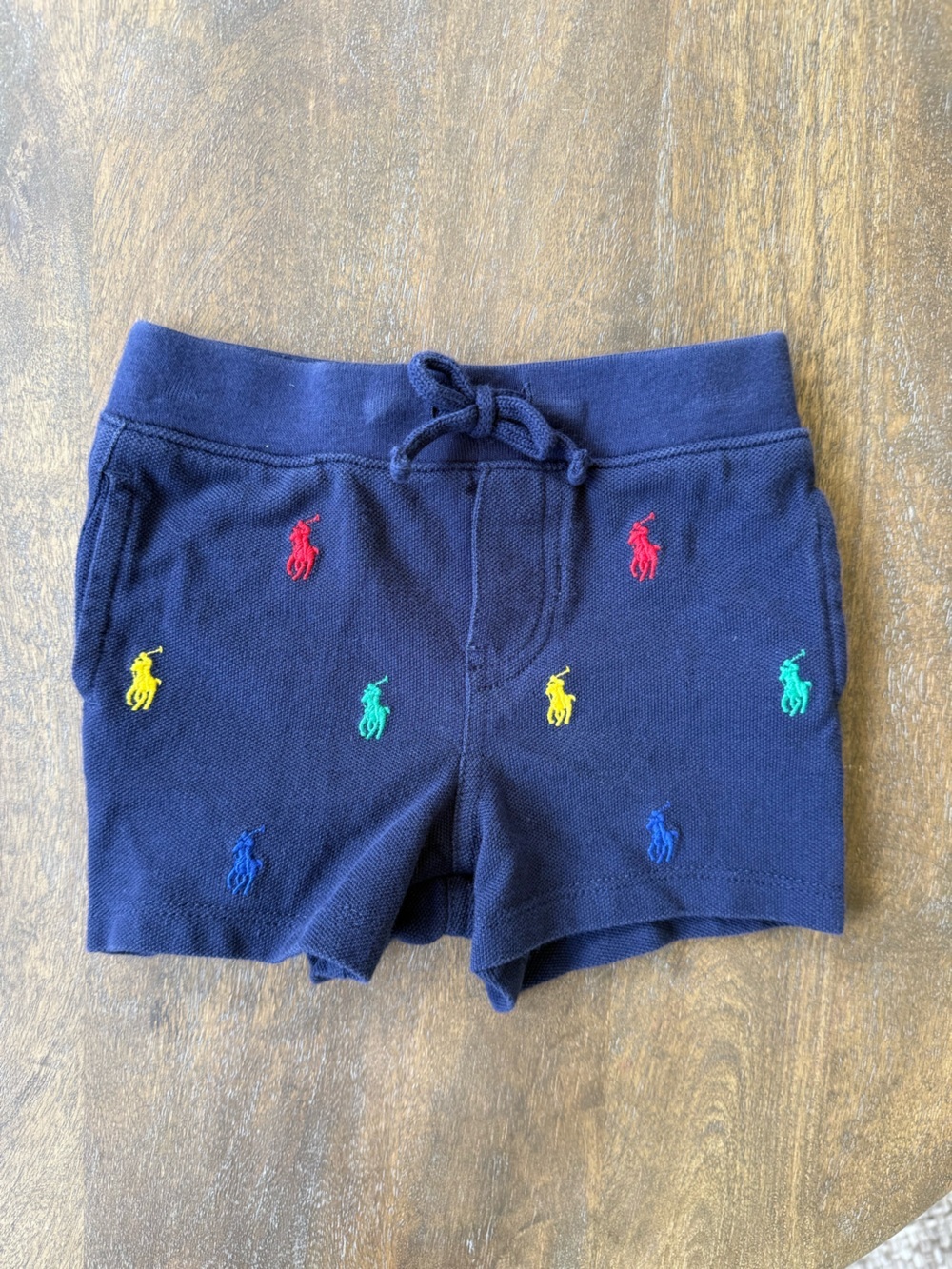 Ralph Lauren Navy Knit Shorts with Multicolor Pony Details 6M